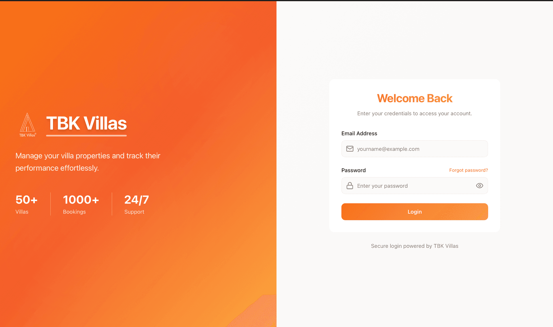 TBK Villas dashboard